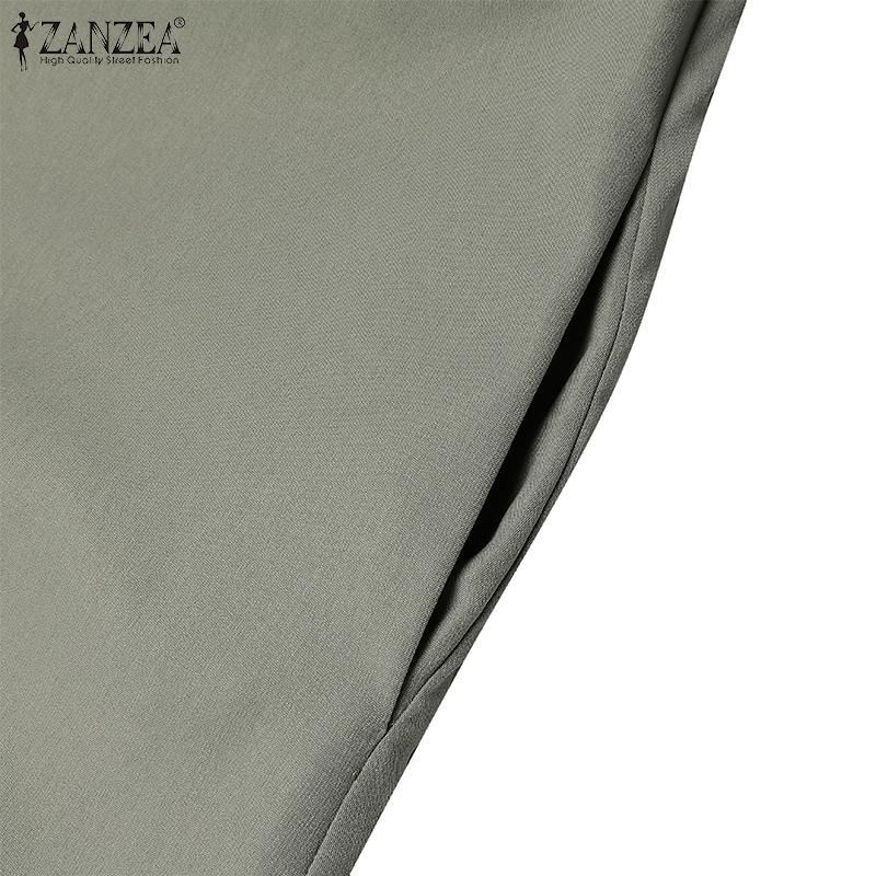 ZANZEA Женское повседневное свободное платье с воротником-стойкой и коротким рукавом