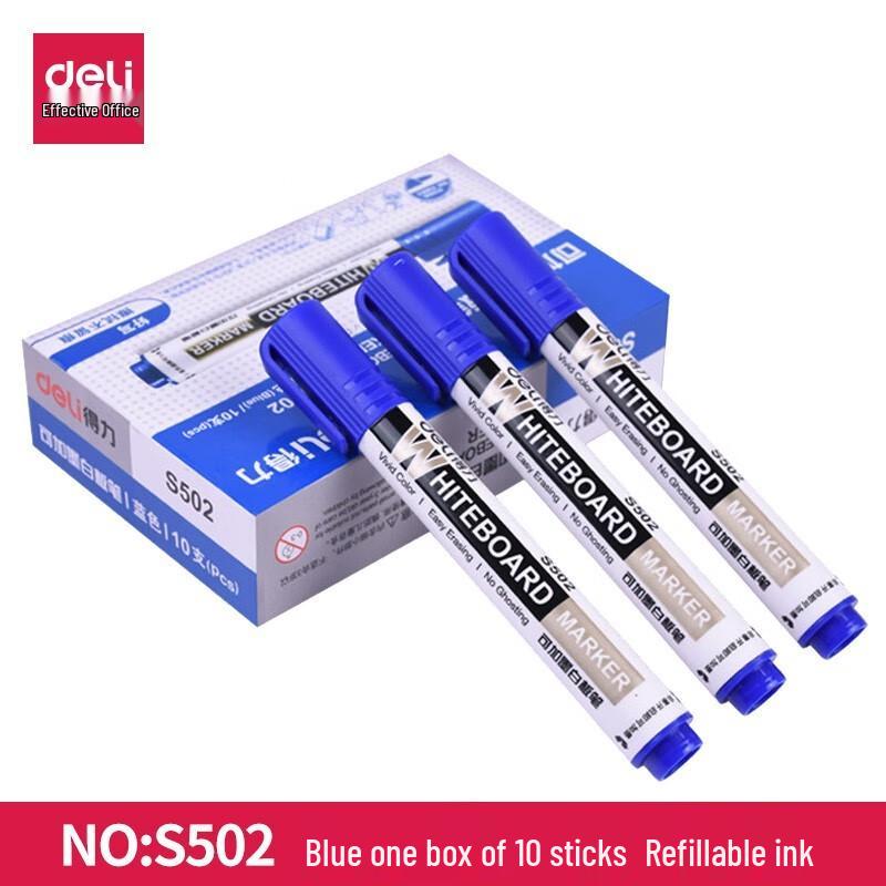 Deli S502 Refillable Blue Whiteboard Markers