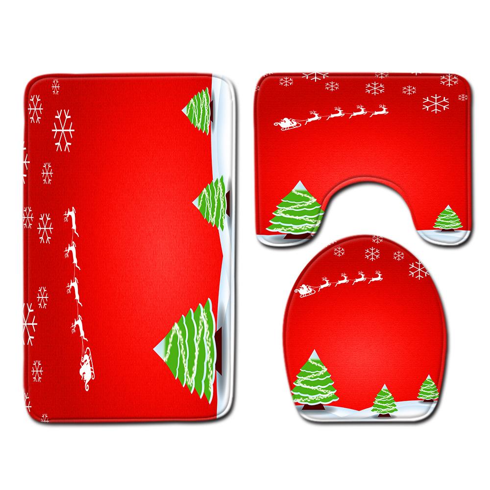 Рождественский коврик для ванной, туалетный трехпредметный набор