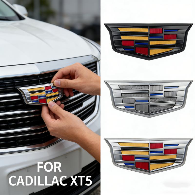 AABHV1 2PCS New Alloy Car Front Grille Emblem Rear Trunk Badge Stickers Decals for Cadillac XT5 2016-2025 Auto Modification Accessories