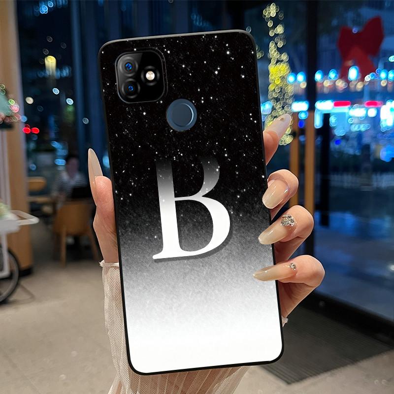 Phone Case For Itel P36 Play/Vision 1 Couple Soft Silicone Anti-scratch Black Shell Elegant Simple Letter Flower Pattern Casing