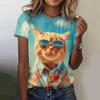 Summer Casual O-neck Short Sleeves T Shirt Funny Cat Print Fashion Women's T-shirts Fashion Women Clothing Loose Pullover Tops