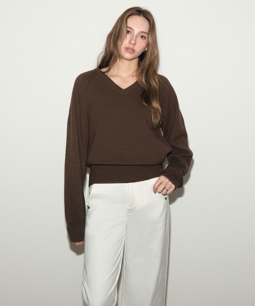 BRILLEMONTHS Merino Wool V-Neck Knit [Brown]