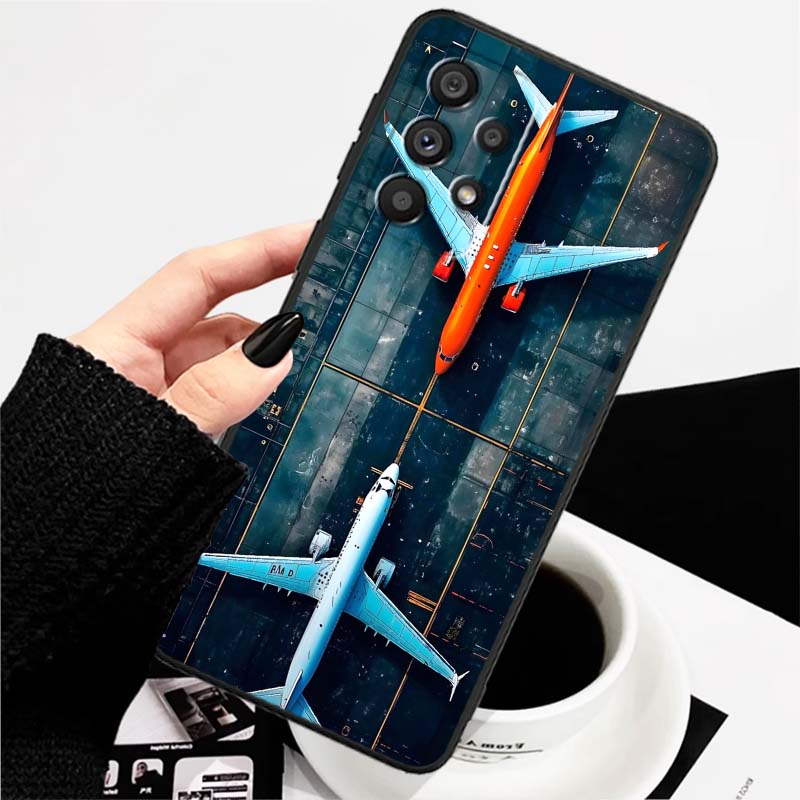 Модный узор с самолетами Для Samsung A73 A72 A71 A55 A54 A53 A52 A51 A13 A22 A16 A15 A12 A14 A26 A07 5G Черный чехол для телефона