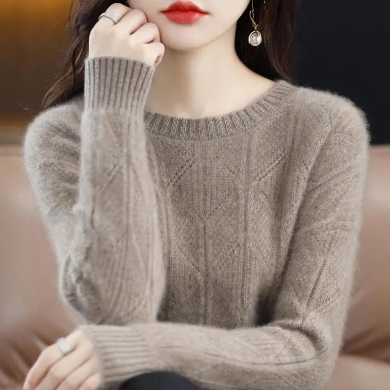 Spring Autumn O-neck Knitted Pullovers Shirt Womens Sweaters Loose Bottoming Shirt Cashmere Fashion Soft Jumper Top
