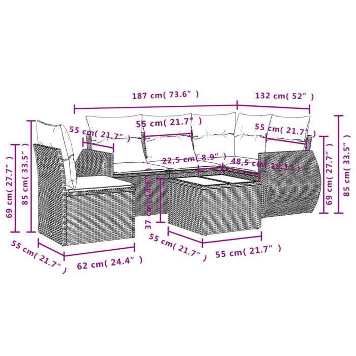 VidaXL Salon de Jardin avec Coussins 6 pcs, Canapés de Terrasse, Ensemble de Meubles de Patio, Mobilier d'Extérieur, Gris 3221379