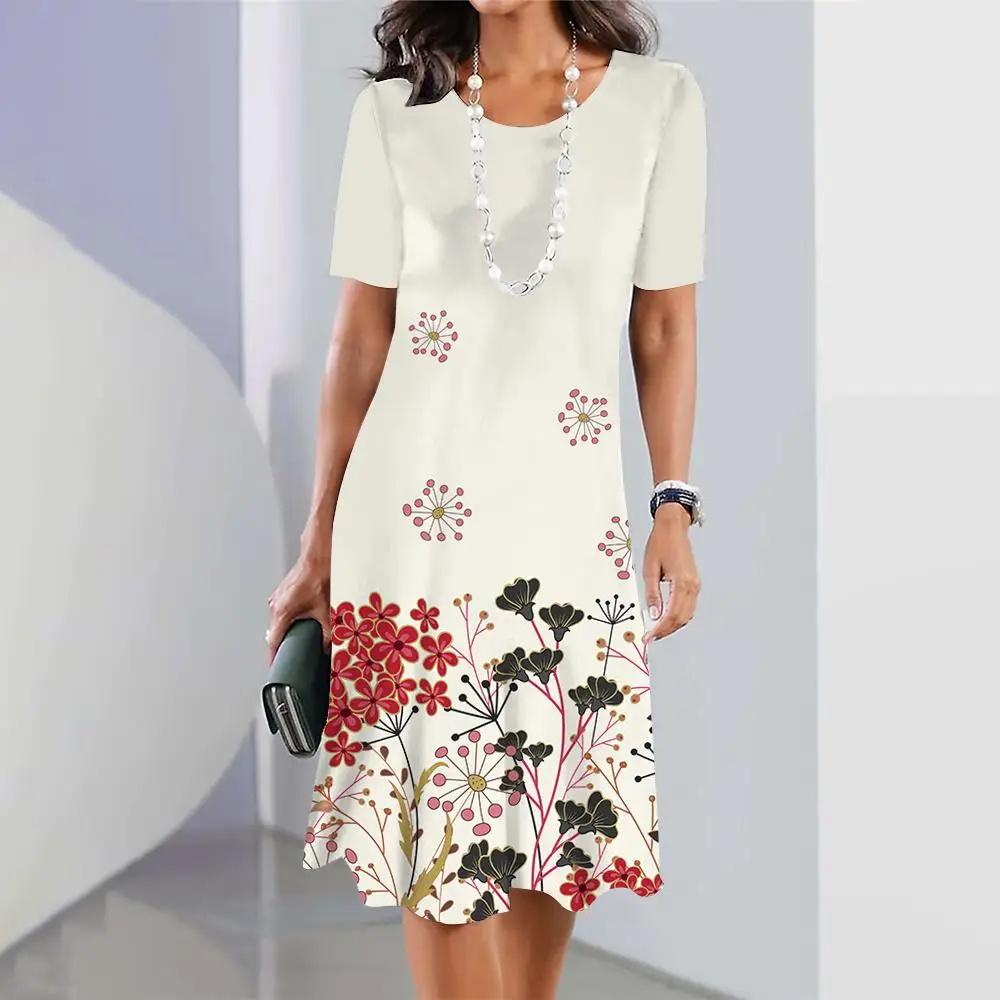 Fashion Woman Clothing Dress Flowers 3D Prints Women's Dress Beautiful Elegant Party Gown Autumn Retro Tops Short Sleeves Pullover