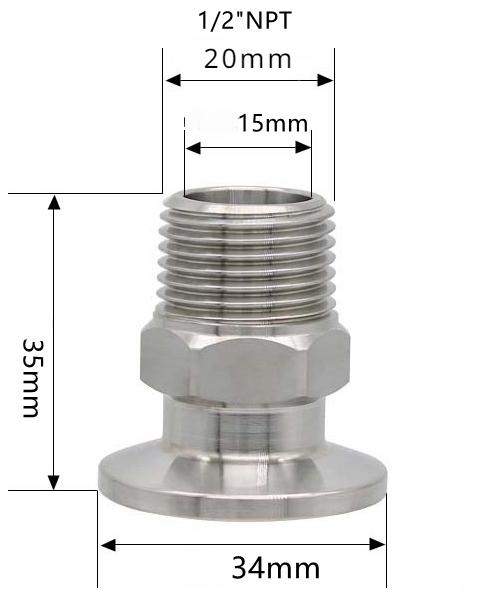 Шестигранник 1/4" 3/8" 1/2" 3/4" 1" 1-1/2" 2" NPT Наружная резьба x 0,5" 1,5" 2" Тройной зажим Соединительная труба Фитинг Нержавеющая сталь 304 316L Санитарный