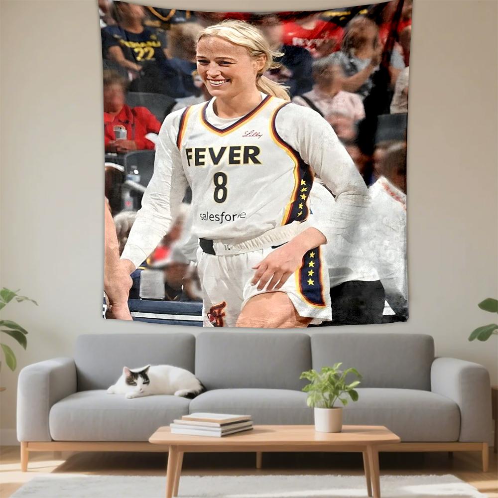 Tapestry Indiana Fever 8 WNBA Female Basketball Player White Jersey Smile Wall Hanging for Sports Fan Room