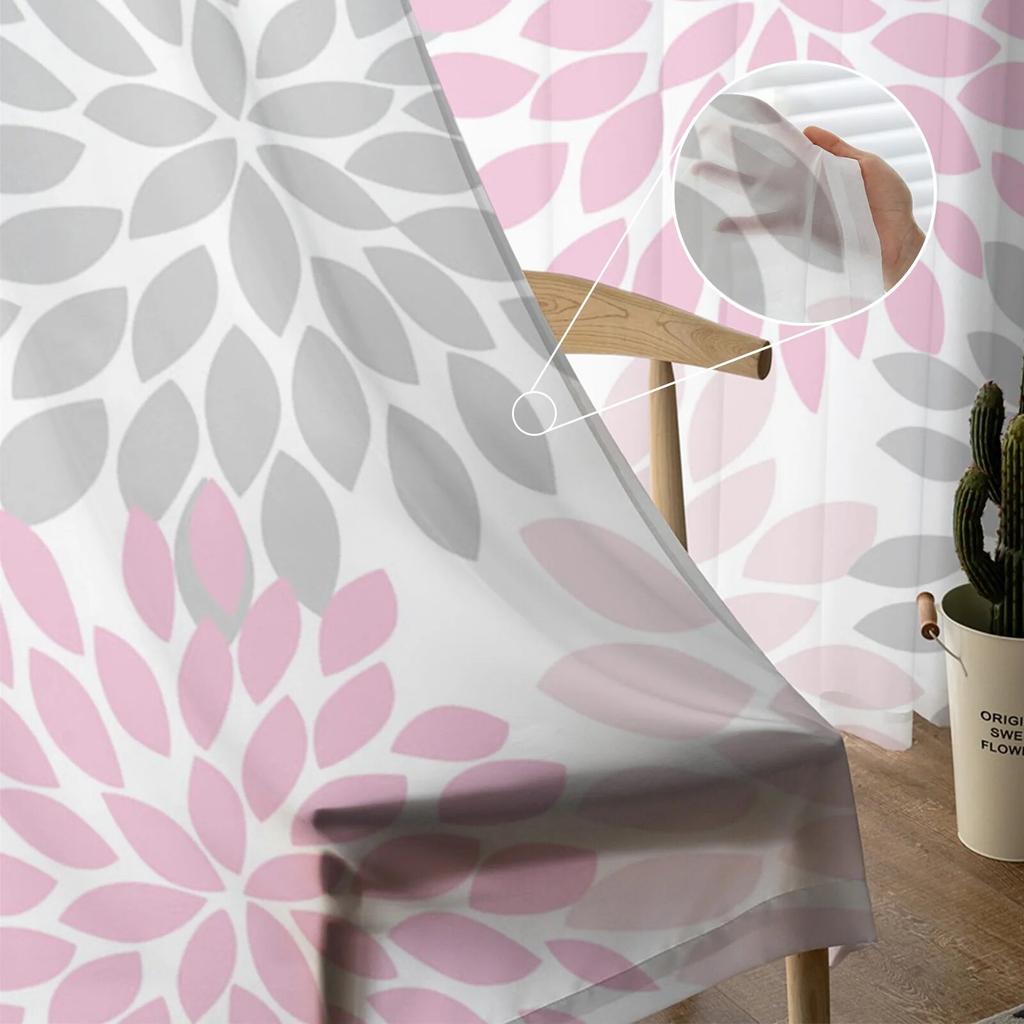 Light Pink Grey White Dahlia Texture Tulle Curtains for Living Room Kitchen Bedroom Sheer Tulle for Cafe Hotel Modern Home Decor