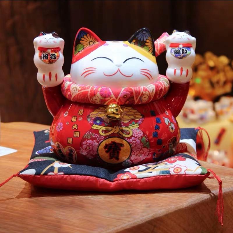 6,6-дюймовая керамическая копилка для монет Maneki Neko, удачливая кошка, копилка, украшение для дома, центральное украшение