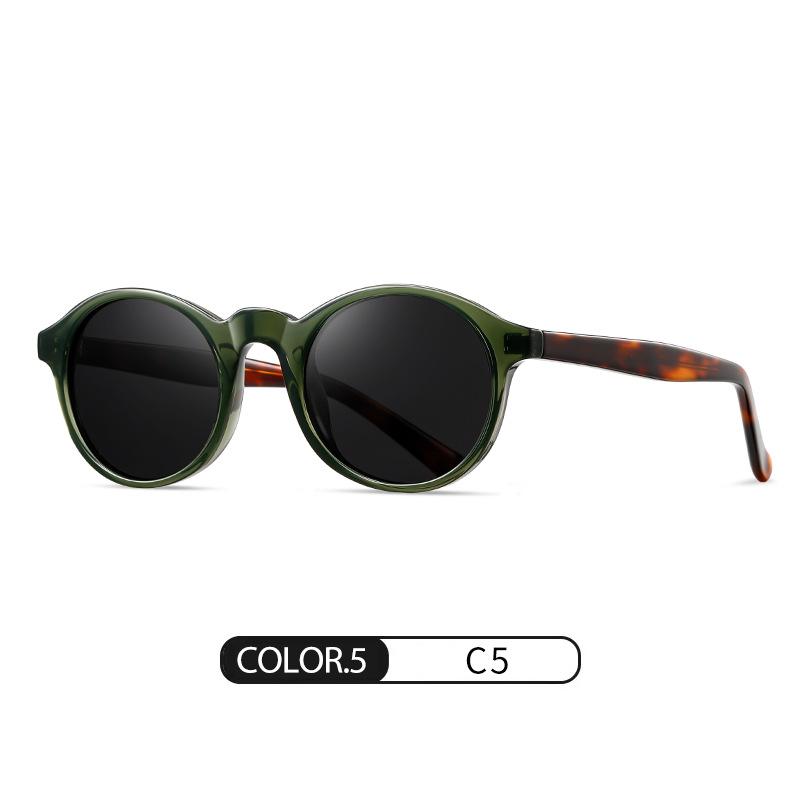 Polarized sunglasses S31126, retro round frame, acetate temples, 3+2 metal hinge, acetate eyewear