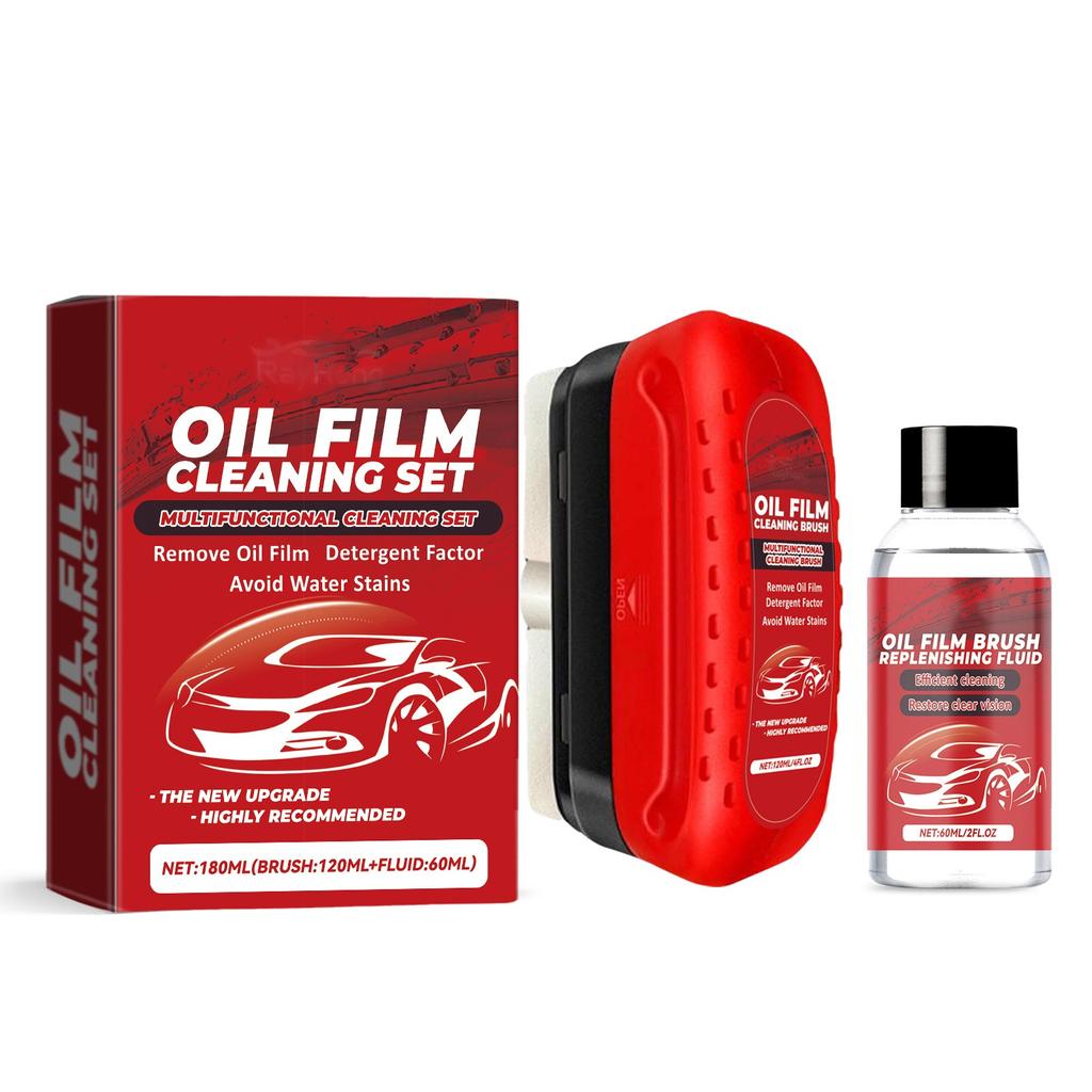 Car Glass Oil Film Cleaner - Car Windshield Oil Film Cleaner, Car Oil Film Cleaning Brush, Glass Oil Film Remover 120ml+60ml Refill