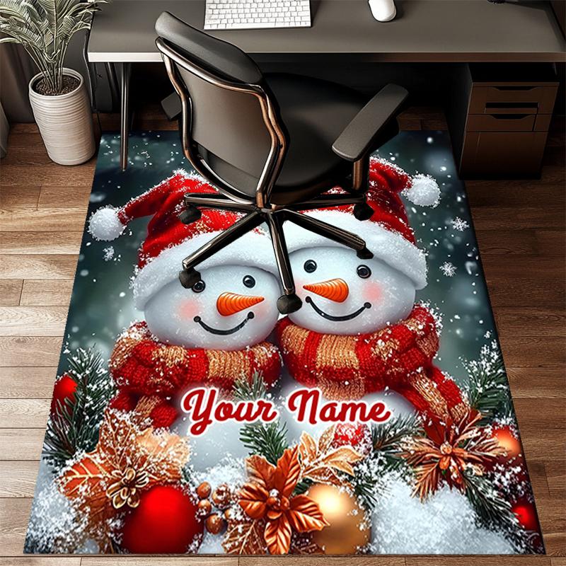 1PC Custom Name Snowmen In Christmas Hats Theme Floor Mat Ideal for Living Room, Game Rooms, Office, Bedroom,Floor Mat Playful Design112