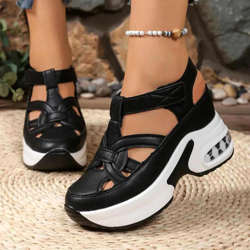 Fashion 2025 New Women's Fashion Hollow Out Roman Sandals Platform Wedge Shoes for Ladies Big Size Casual Thick Bottom Height Increasing