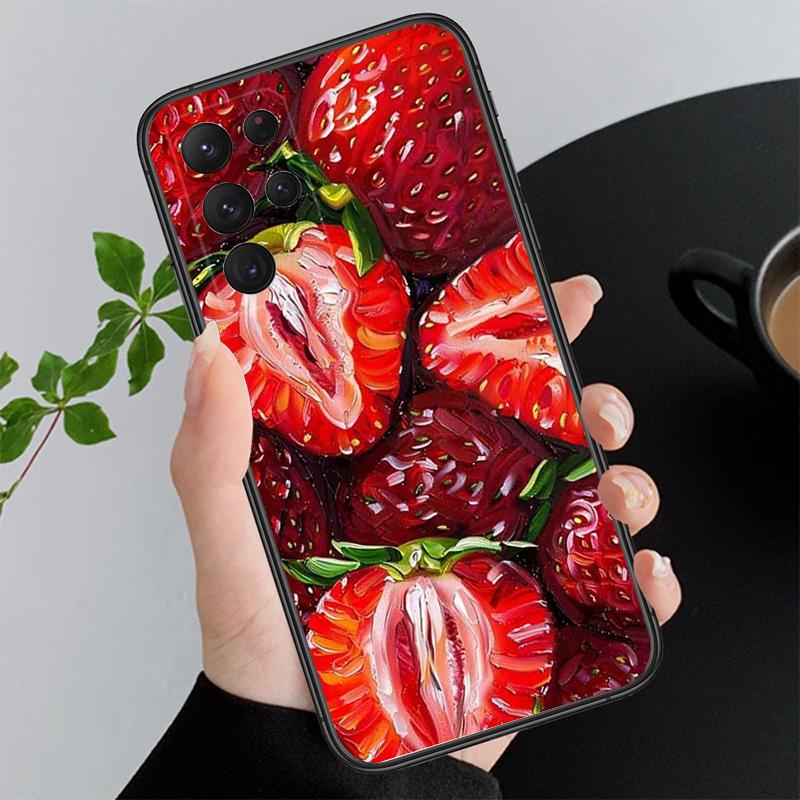 Phone Case For Samsung A17 A55 A16 A56 A35 A15 A53 A54 A33 A34 A25 A05S A52 A52S A07 A26 A06 Strawberry Cat Cartoon