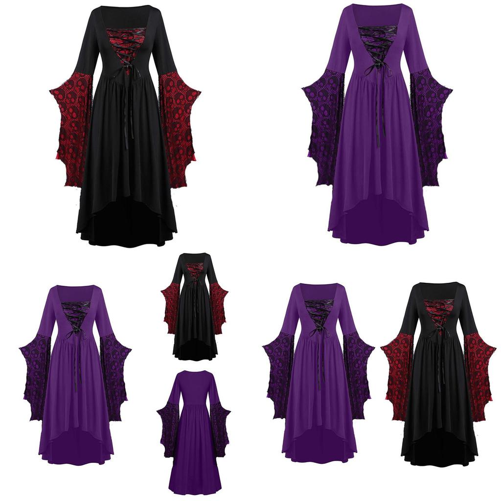 Ladies Gothic Cosplay Dress Polyester Fabric With Skull Pattern And Large Swing Skirt