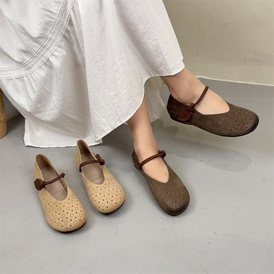 Дышащая женская обувь из натуральной кожи с мягкой подошвой, летние новые ретро-сандалии на плоской подошве с вырезами