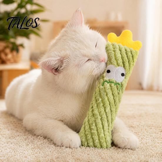 Усиленная прошивка Игрушка для кошек Кактус с кошачьей мятой, Набитая жевательная мягкая игрушка для прорезывания зубов, Плюшевый кикер для котят для домашних кошек, Кусание, пинание