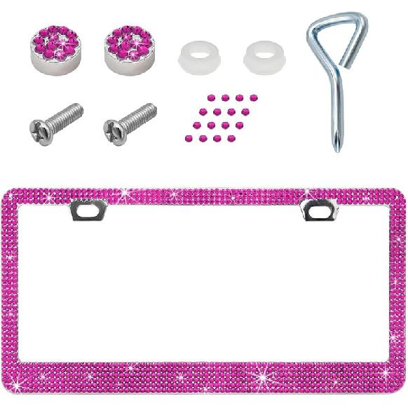 Car License Plate Frame, Sparkling Stainless Steel Auto License Plate Frame With Rhinestones, Bling Diamond License Plate Holder, Universal Exterior