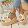 Fashion Aphixta Beige Summer 9cm Wedge Heels Slippers Women Bohemian Sunflower Mulers 4cm Platform Sandals Clog Shoe Slides Plus Size 43