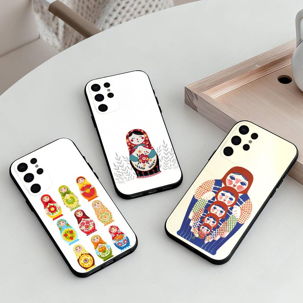R-Русское искусство M-Матрешка Чехол для телефона для Samsung S25, S24, S21, S22, S23, S30, Ultra, S20, Plus, Другие Мягкий Черный Чехол