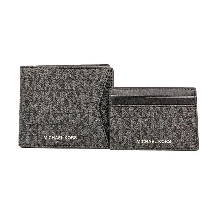 Michael Kors Классический Короткий Винтажный Кошелек-Тройка из Канвы с Монограммой Мужской кошелек Черный 36H9LGFF7B-BLACK