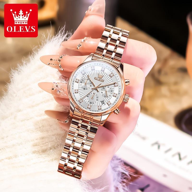 OLEVS Женские часы Оригинальный бизнес Автоматическая дата Водонепроницаемый хронограф Топ Роскошные Элегантные женские кварцевые часы с бриллиантами