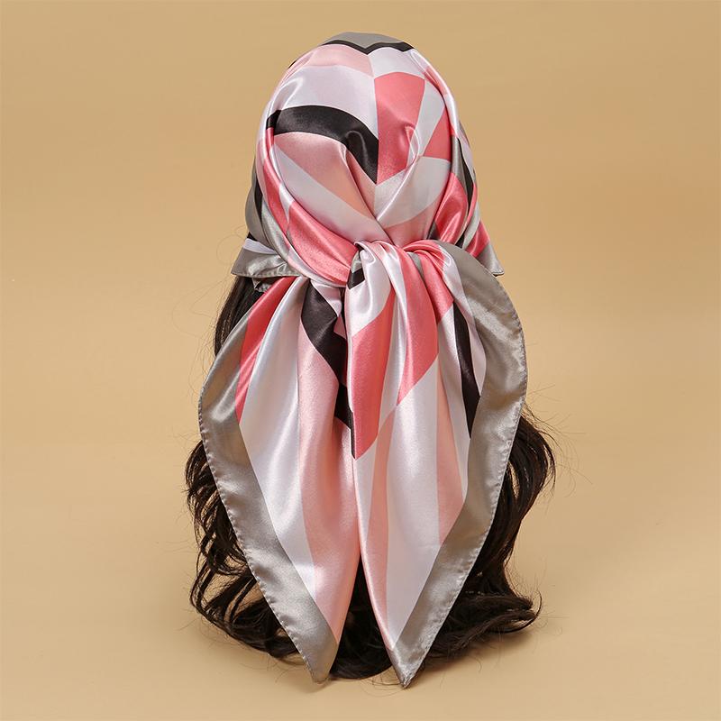 Satin Square Scarf Women Muslim Hijab Elegant Print Silk Neckerchief Shawl Wraps Headband Handle Hair Accessories Bandana