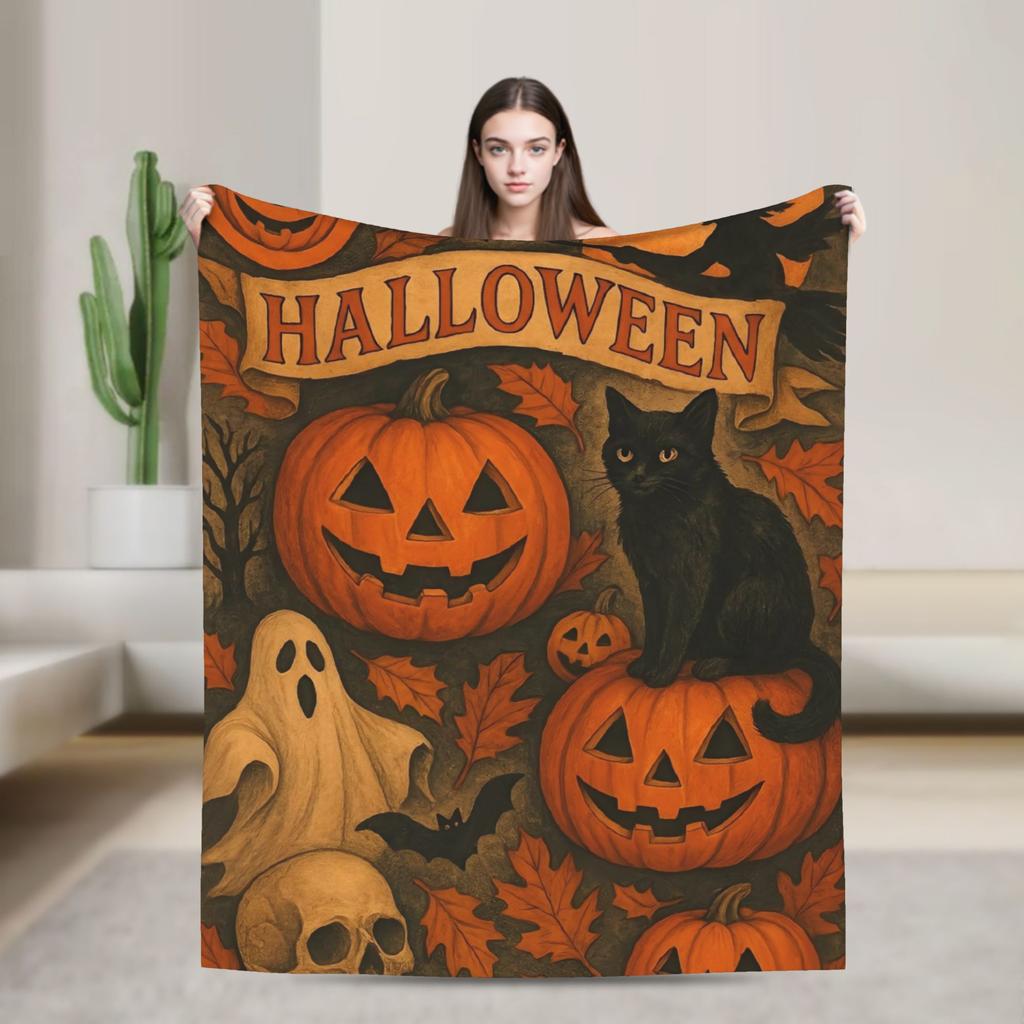Halloween Theme Pattern  Flannel Blanket Spring  Super Soft Throw Blanket Home Decor Comfortable Bedspread Sofa Bed Cover