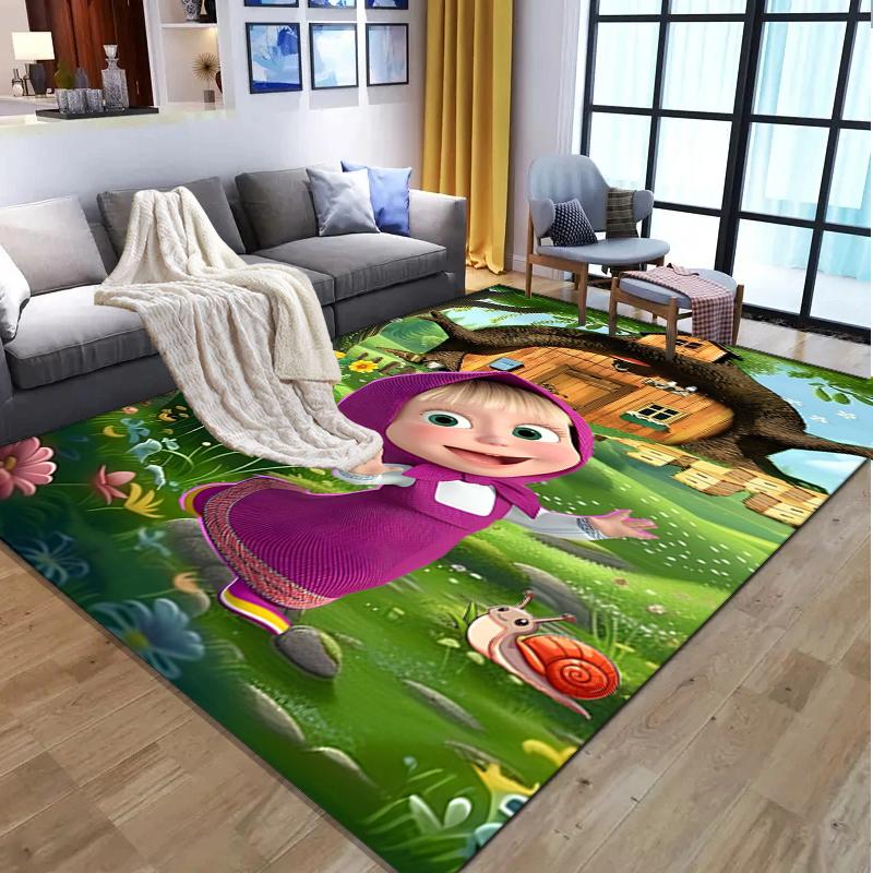 Masha and The Bear Pattern Rug, Indoor/Outdoor Mat, for Picnic, Gameroom, Bedroom, Office, Living Room, Home Decor Carpet, Birthday Gift