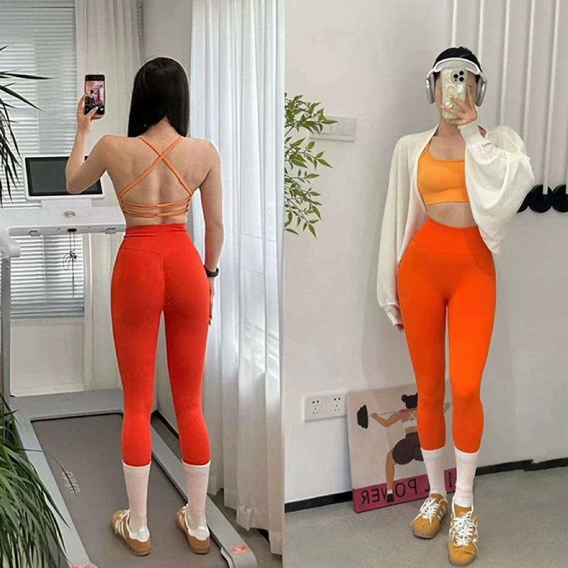 Pants European and American Style Seamless Tight-Fitting Butt-Lifting Fitness Pants for Women, Hip-Enhancing Outdoor Sports Long Pants