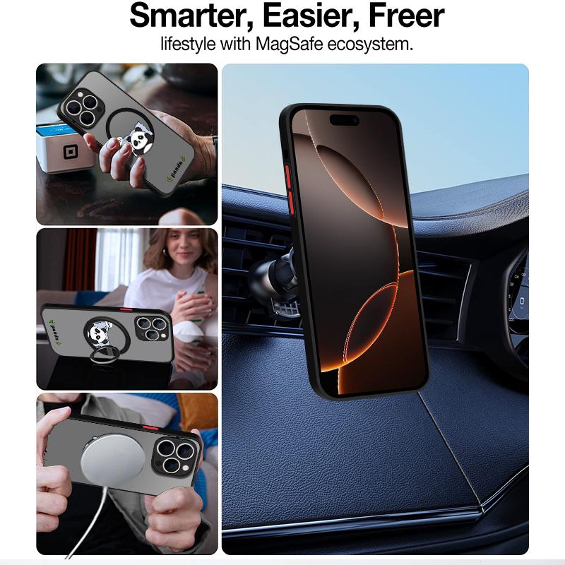 Магнитный чехол с рисунком спящей панды для iPhone 16 Pro 15 14 Plus 13 12 Pro Max 11, ударопрочный, прозрачный, с мягкими краями, акриловый, жесткий, защитный чехол для линз