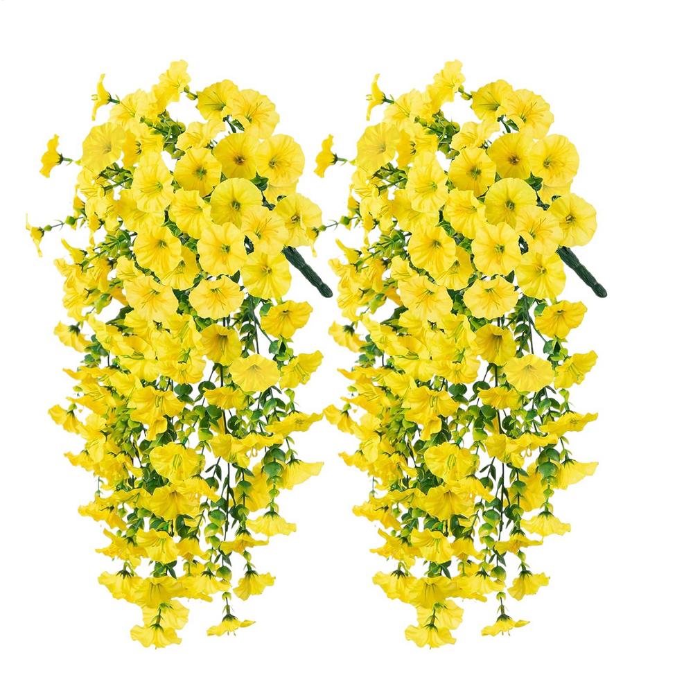 2pcs 75cm Home Decor Hanging Artificial Flowers UV-Resistant Fake Petunias Morning Glory Wall Flower Garland for Garden Wedding