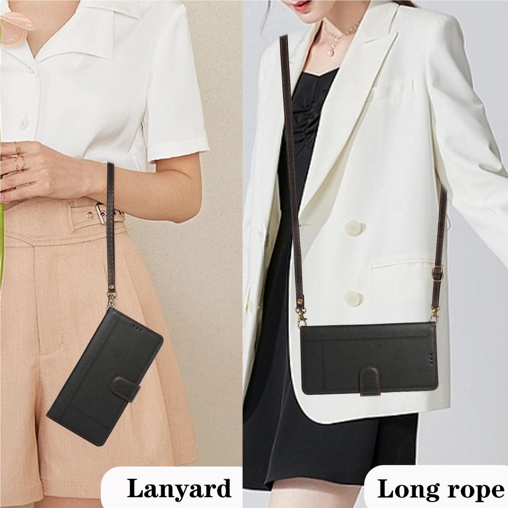 For iPhone 11 Cell Phone Case Lines Imprinted Built-in Mirror Anti-drop Leather Cover with 2 Straps