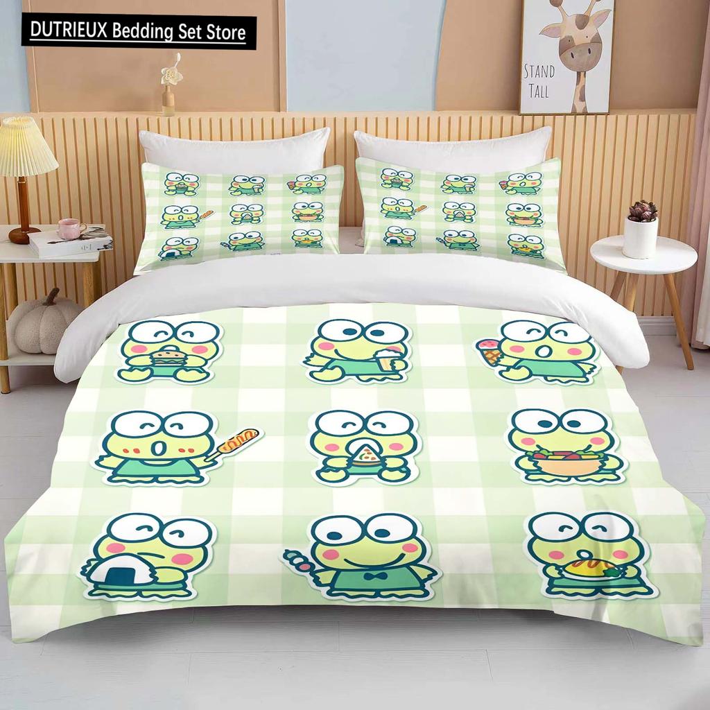 10 размеров Sanrio Keroppi печатный комплект постельного белья мультфильм аниме пододеяльник одеяло наволочка мальчики девочки дети взрослые король подарок