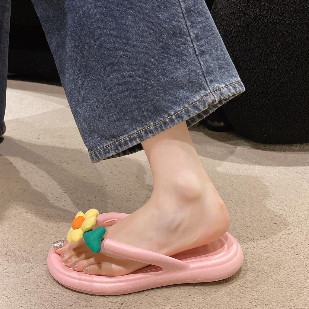 Милые цветочные шлепанцы женские летние уличные модные нескользящие мягкие пляжные туфли женские повседневные универсальные плоские сандалии De Mujer