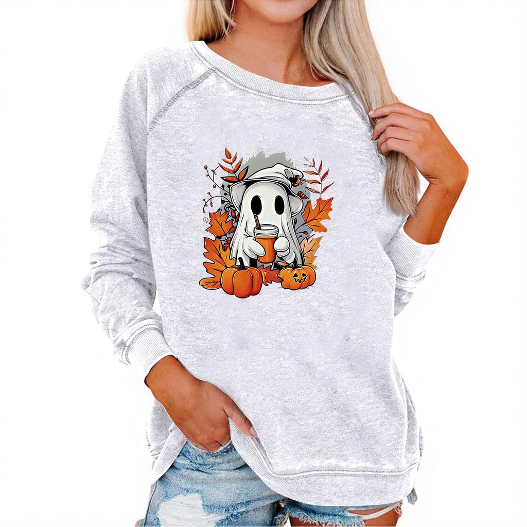 Женский повседневный реглан с круглым вырезом, длинным рукавом и принтом на Хэллоуин