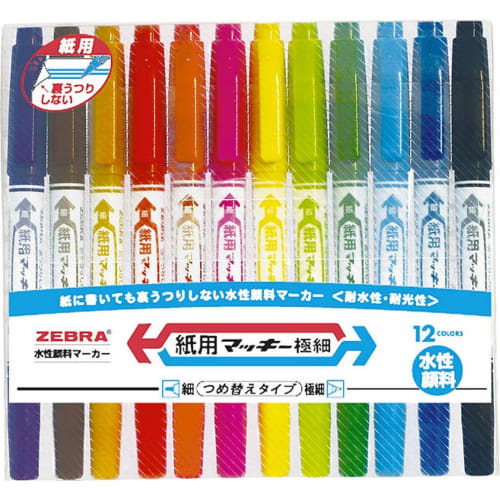 ZEBRA Water-based Pen Paper Mackie Extra Fine 12 Colors WYTS5-12C