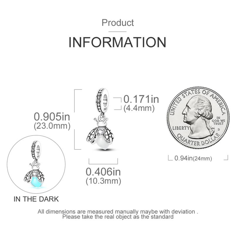 Стерлингового серебра 925 пробы, светящиеся в темноте, подвески-светлячки, подвеска в виде животного, подходит для милого модного браслета, подвески, ювелирные изделия для женщин