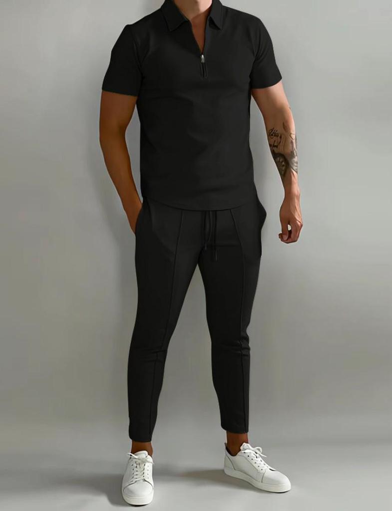 Мужские летние костюмы: Новый молодежный спортивный комплект из рубашки поло и повседневных брюк