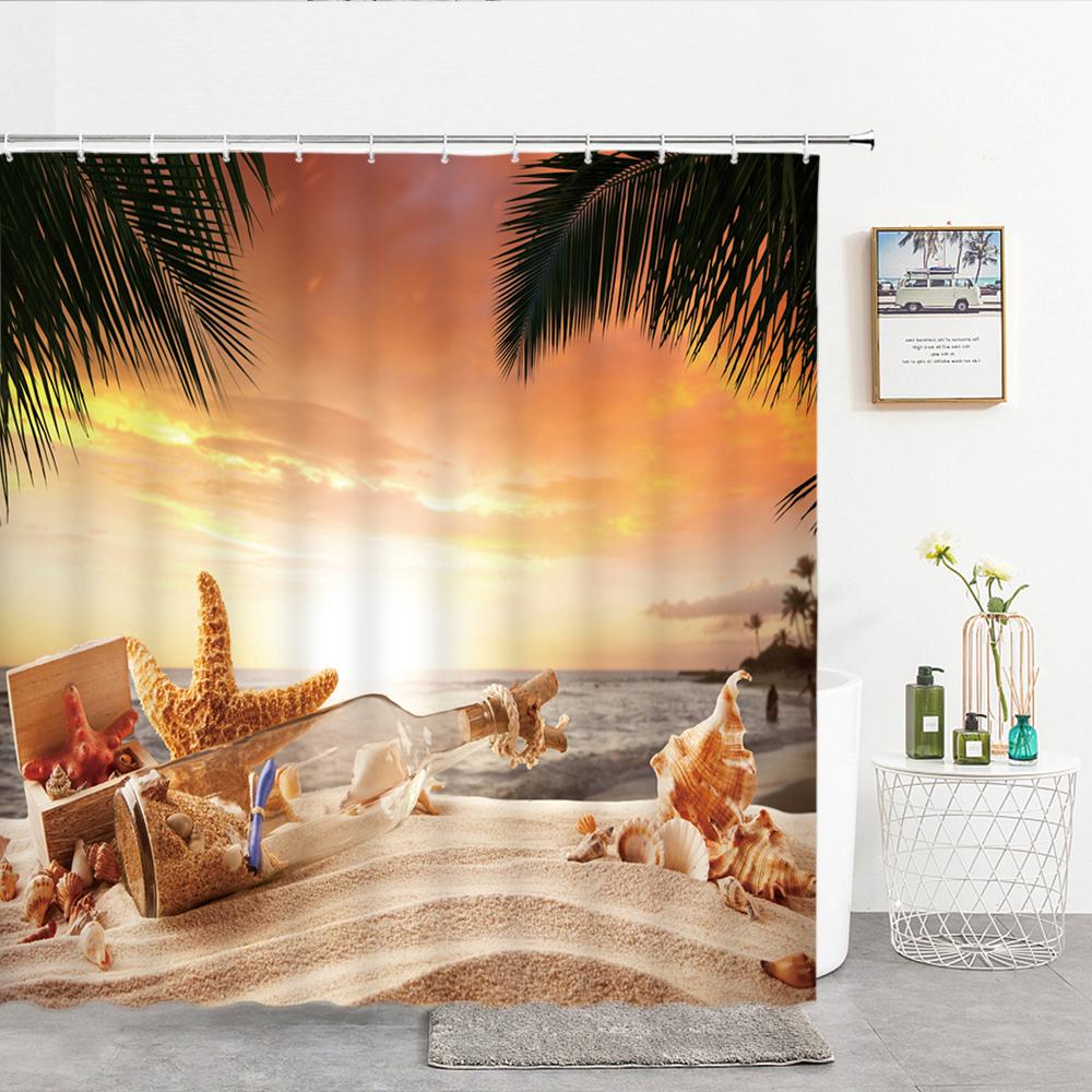 High Quality Sea Beach Shell Printed Shower Curtains starfish Bath Curtain Screen Waterproof Products Bathroom Decor with Hooks