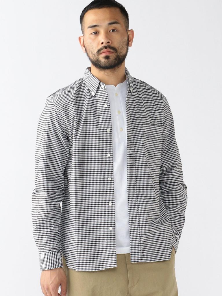 Рубашка Oxford Gingham Check Shirt Button Down Shirt BLACK S 38110077139 [Beams Plus] L/S Мужская