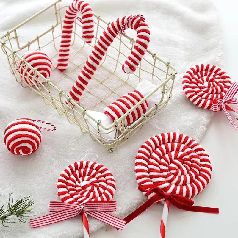 2025 New Christmas Candy Canes Tree Hanging Ornaments Large Candy Cane Lollipop Rustic Christmas Decor Peppermint Xmas Decor