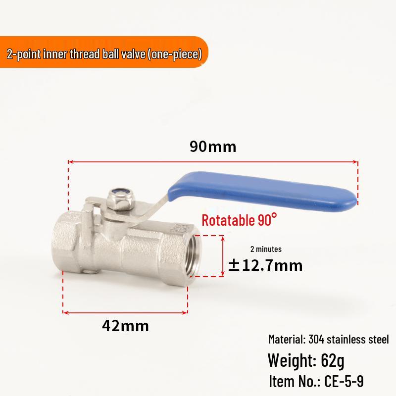 304 Stainless Steel Ball Valve, 1/2/3-Piece, Internal Thread Water Switch, Size DN15/DN10