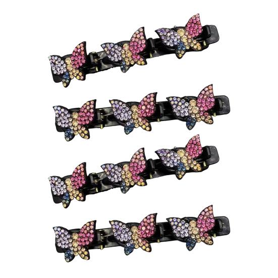 4 шт. заколки для волос в виде бабочек со стразами, для задней части головы, для плетения, зажим для волос, двухслойные заколки, женские, для девочек, аксессуары для волос, подарок на день рождения, на Рождество