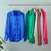 Vintage Long Sleeve Button Up Elegant Satin Silk Shirt Fashion Blue Green Women Blouses Women Casual Loose Female Shirts Tops 21066