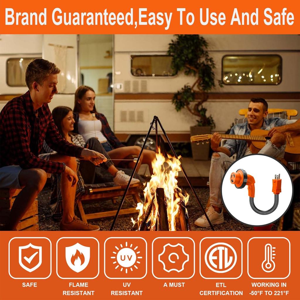 30 Amp To 110 Volt RV Adapter Cord With LED Power Indicator, NEMA 5-15P To NEMA L5-30R 110 Volt RV Adapter 90° With Upgraded Grip Handle,10/3 Gauge