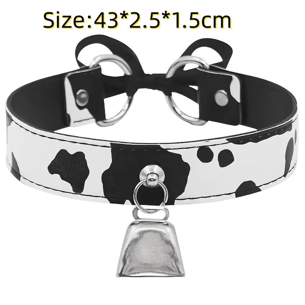 Fashion Leather Choker Cow Print Adjustable Bell Collar Bow Necklaces
