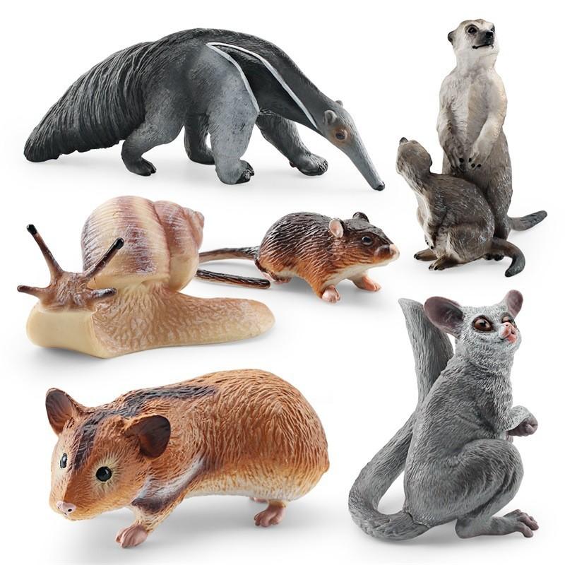 Набор реалистичных моделей лесных животных, включая хомяка, улитку, сахарного поссума, мышь, суриката, муравьеда, для детей, для познавательной игры.